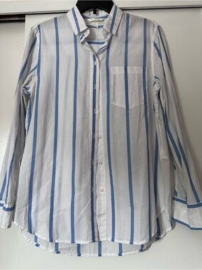 H&M White Button-Down Shirt with Light Blue Stripes